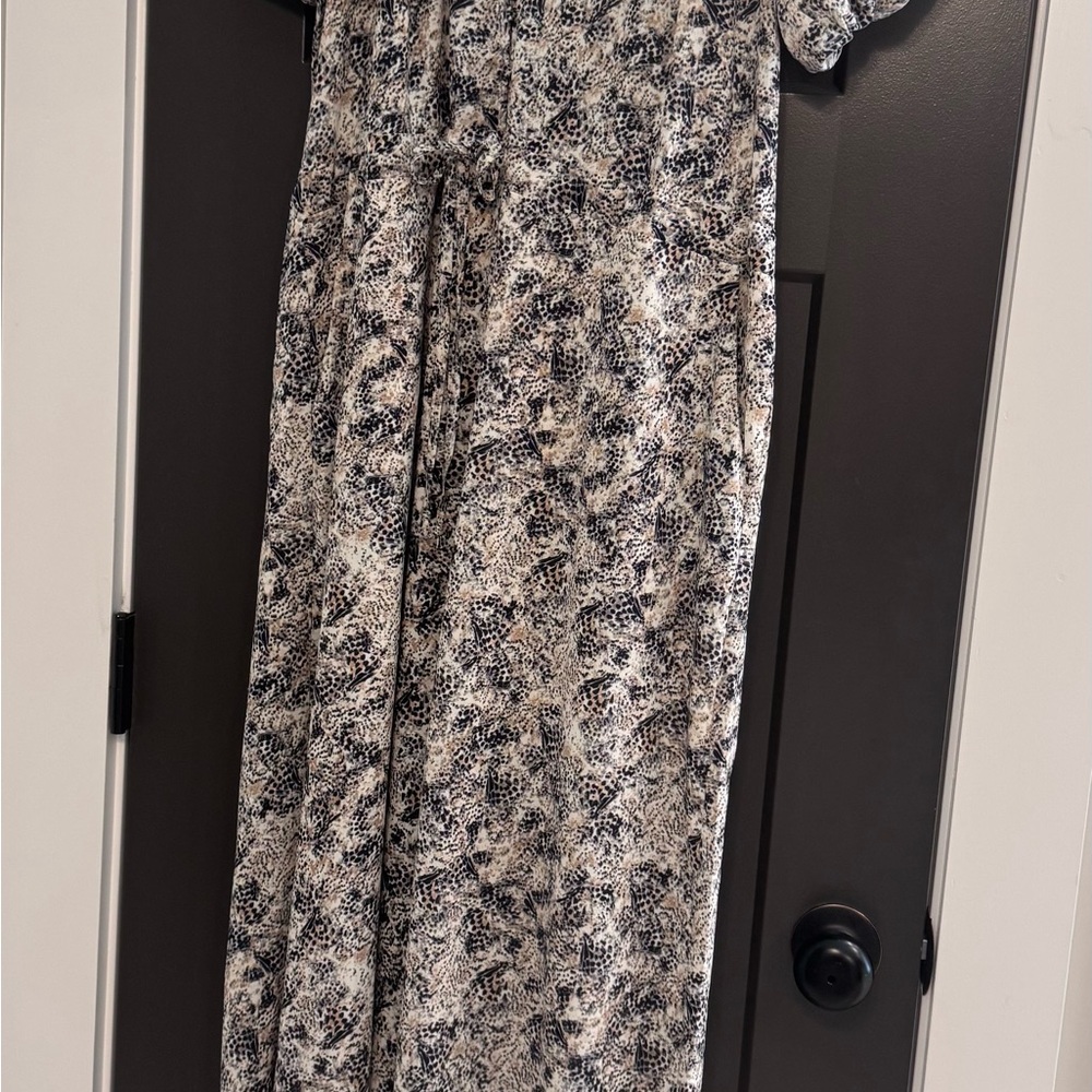 Entro Navy and Cream Patterned Jumpsuit